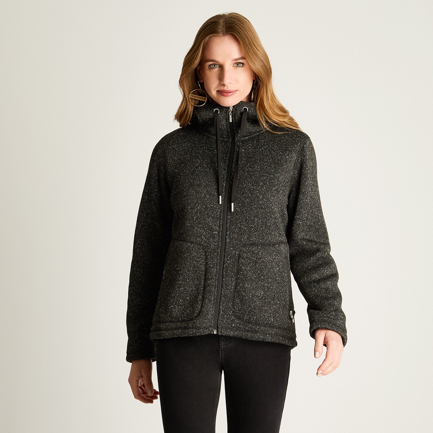 Polerón Jersey Melange Bondeado Coral Fleece Negro